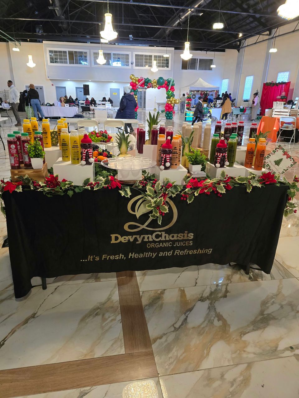 DevynChasis organic juice event setup